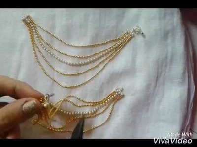 Bridal Accessories : Ear Chains. Champasaralu making at Home using Gold Ball Chain | Tutorial