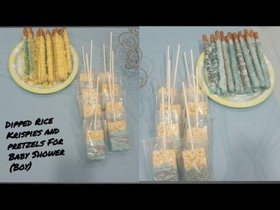 Dipped Rice Krispies and Pretzels for a Baby Shower (boy)