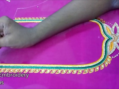 Hand embroidery designs | simple maggam work blouse designs | basic embroidery stitches