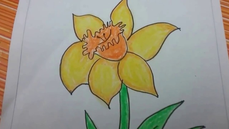 How to draw a daffodil flower,with basic shapes, East drawing  of beautiful daffodil for kids.