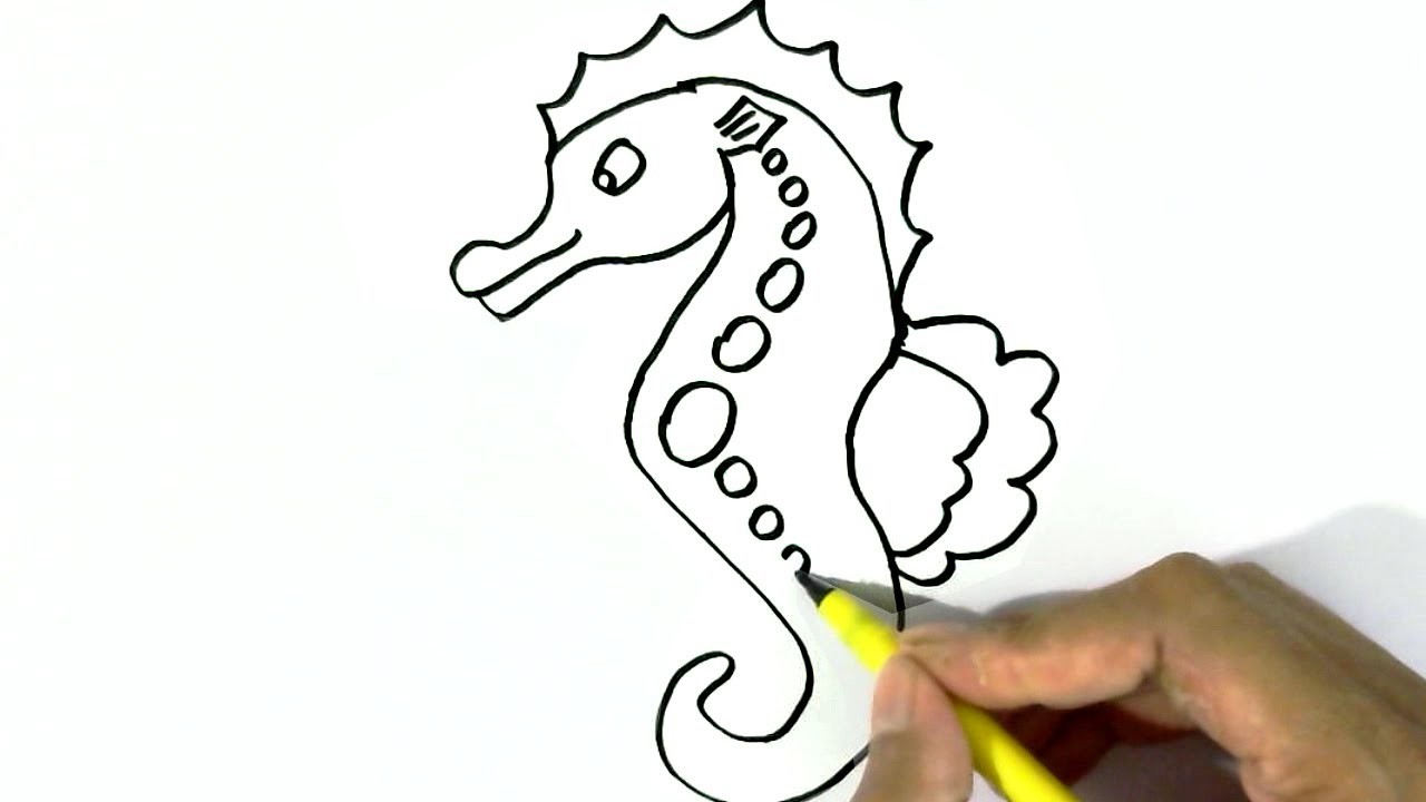 How to draw a Seahorse easy steps for children, kids, beginners