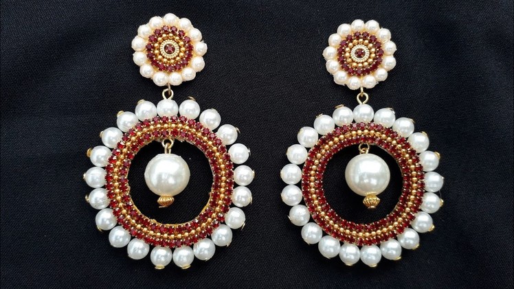 How To Make Designer Pearls Earrings  | DIY | chandibali Earrings | Paper Earrings |Jewellery Making