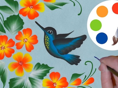 How to paint a Hummingbird, One Stroke for beginners, irishkalia
