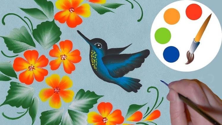 How to paint a Hummingbird, One Stroke for beginners, irishkalia