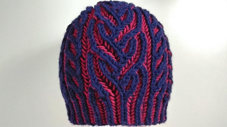 Interweave hat, two-color brioche stitch knitting pattern with Italian.tubular cast-on + free chart