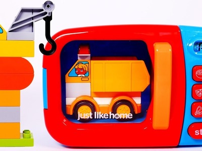 Learn Colors with Microwave and Toy Car Vehicles Building Blocks for Children