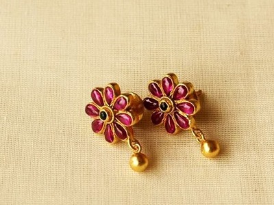 Light Weight Ruby And Gold Earrings Designs