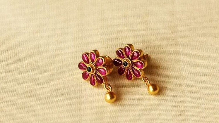 Light Weight Ruby And Gold Earrings Designs