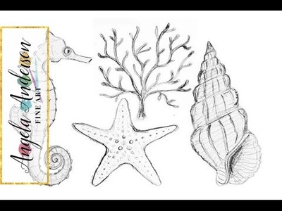 Nautical Sea Life Drawings | How to Draw Starfish Coral Seahorse & Seashell | Part 1