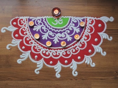 Quick and Simple freehand sanskar bharti rangoli design for Diwali - Rangoli designs with colours