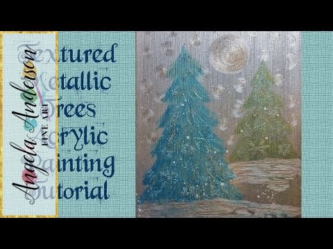 Textured Metallic Pine Trees | Acrylic Painting Tutorial | Easy Free Lesson