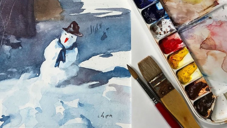 Watercolor Painting of a Snowman