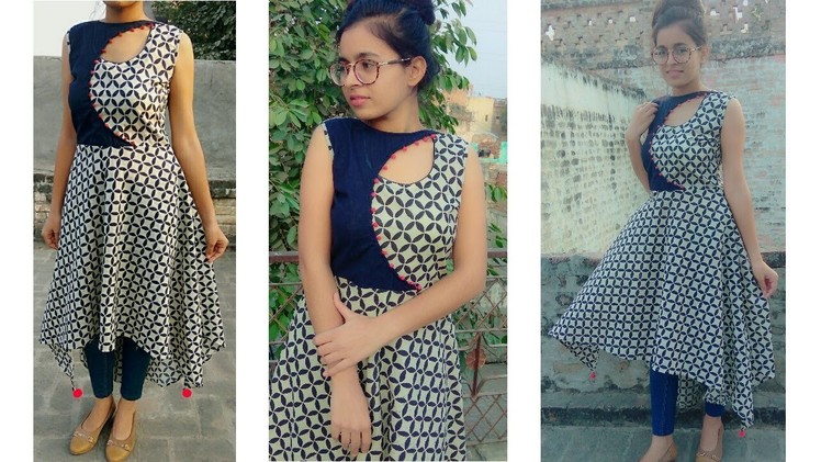 Asymmetric dress. kurti with latest neck design