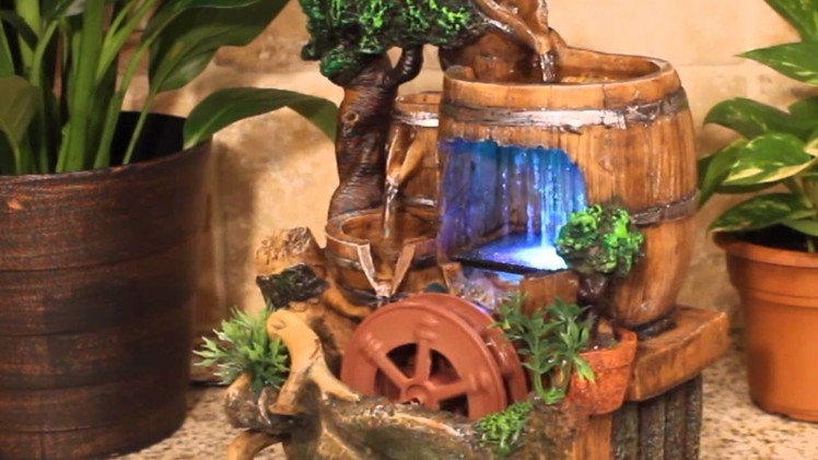 Barrels with Spinning Wheel and Color LED Lights Table Top Water Fountain
