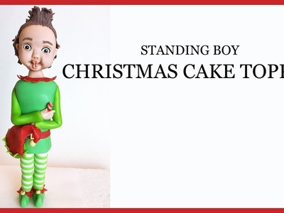 Christmas Cake Topper: Standing Boy Fondant Figure.Sugar Craft Modelling Topper in Elf Outfit