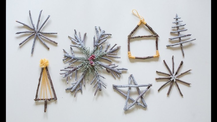 DIY CHRISTMAS DECOR IDEAS | Snowy Branch Ornaments in 7 Different Ways