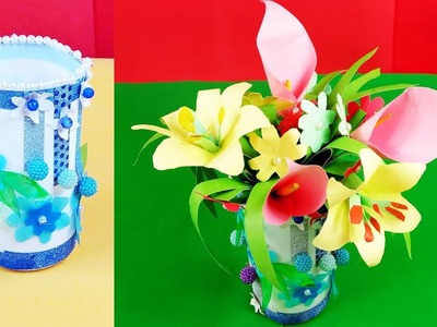 Empty Plastic Bottle Vase Making Craft Water Bottle Recycle Flower Vase Art Best Out of Waste Ideas