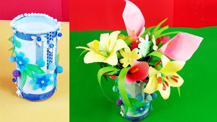 Empty Plastic Bottle Vase Making Craft Water Bottle Recycle Flower Vase Art Best Out of Waste Ideas