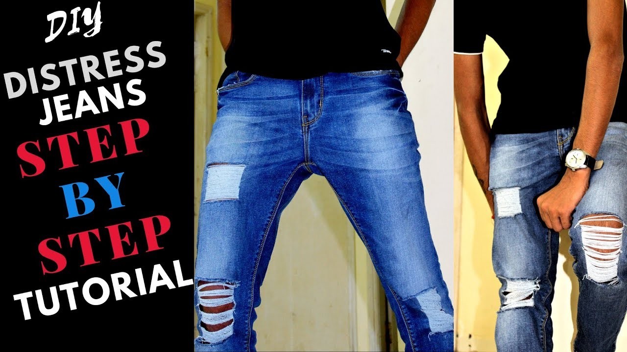 HOW TO DISTRESSED MENS JEANS, RIPPED JEANS, STYLISH, DIY, HINDI