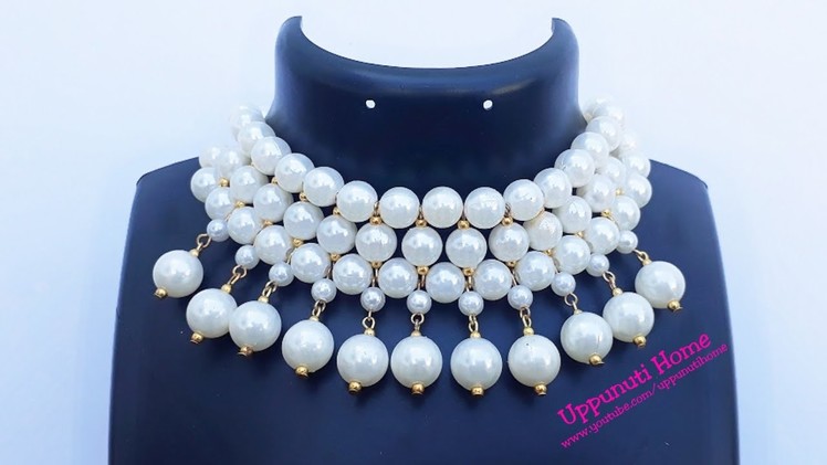 How To Make Designer Pearls Necklace At Home | DIY | Unique Bridal Necklace | Chokar | Uppunuti Home