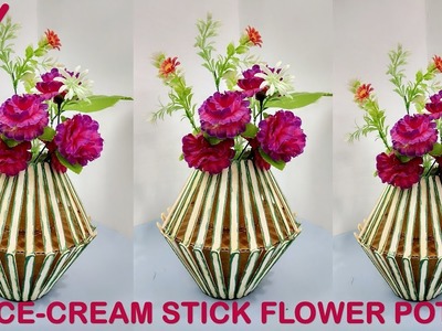 How to make flower pot at home || ice cream stick craft