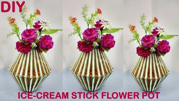 How to make flower pot at home || ice cream stick craft