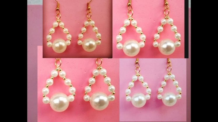 How to make pearl earrings easily at home, DIY earrings tutorial , hoop earrings, very easy DIY