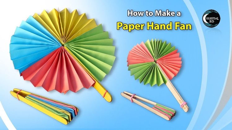 Popsicle Stick, Paper Fan Craft || How to make a paper hand fan || origami fan || paper fan