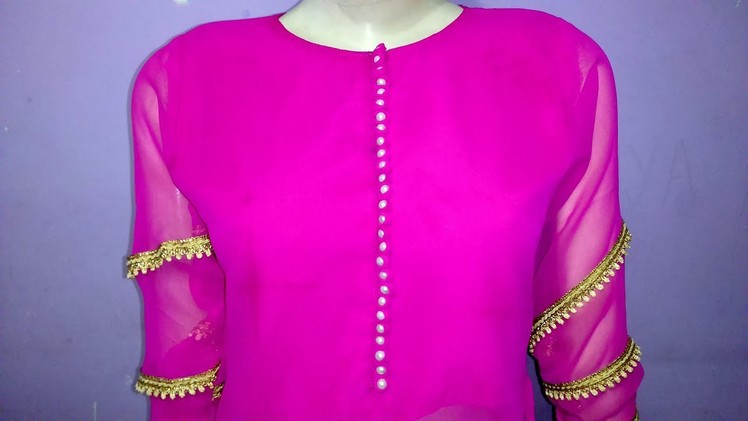 Simple and sobar Kurti neck design cutting and stitching (with pearls)