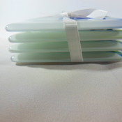 4 Coaster sets 2 designs in various colours fused glass blues, whites and greens