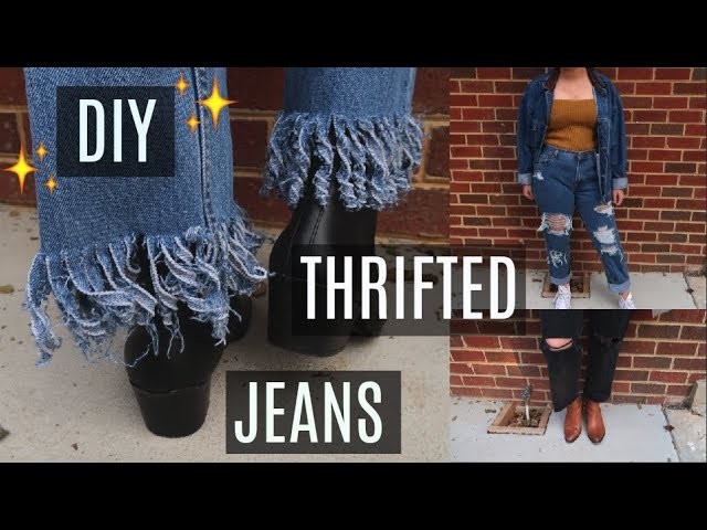 6 EASY Ways to DIY.Reconstruct Thrifted Jeans + TRY ON
