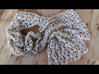Crochet Easy Shiny Scarf! Lacy and romantic , perfect for beginners first project.