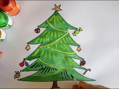 DIY Christmas Tree Drawing and Colouring Tutorial For Kids | Holiday Card Making Idea