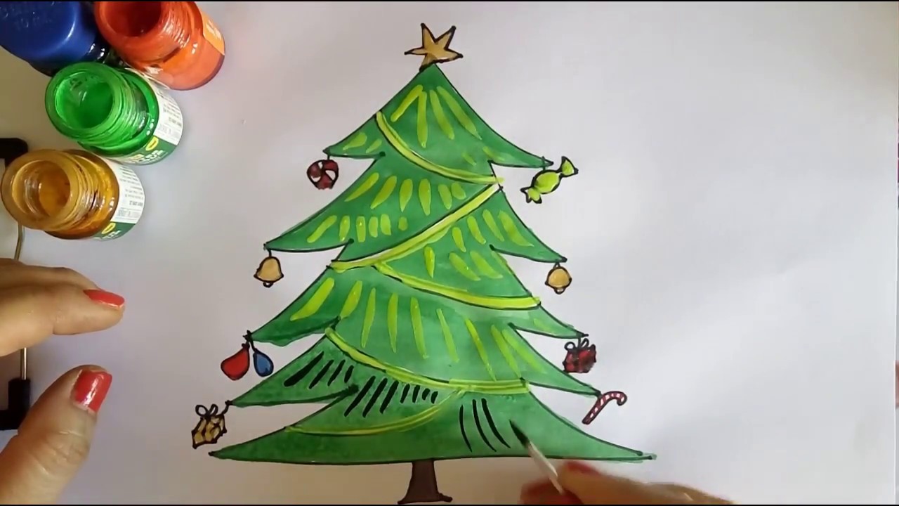 DIY Christmas Tree Drawing and Colouring Tutorial For Kids, Holiday ...