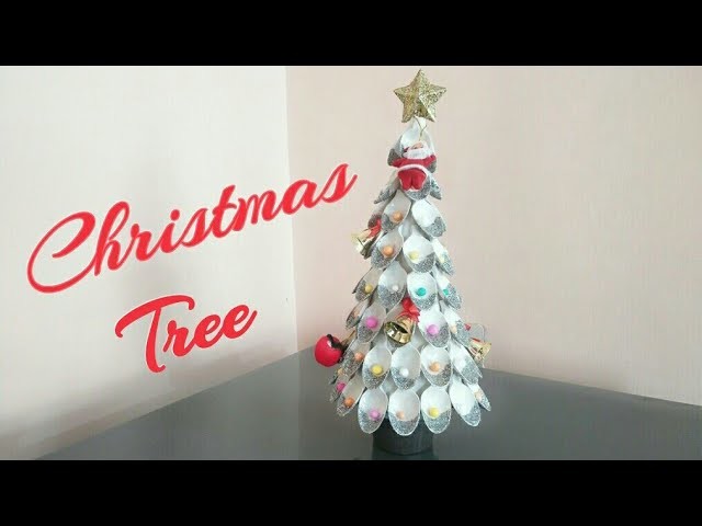 DIY Christmas Tree.How to make Christmas Tree using Plastic Spoon. Christmas Crafts for kids