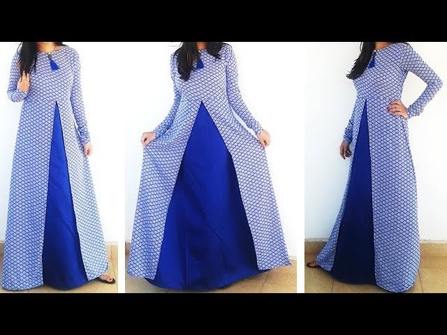 DIY Designer Frontslit Long Gown Maxi Kurti\Dress Cutting And Stitching Tutorial