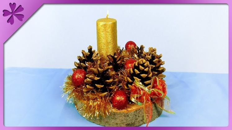 DIY How to make Christmas centerpiece out of pine cones, wood slice (ENG Subtitles) - Speed up #424