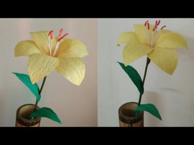 DIY Lily Flower|How to make lily flower from crepe paper| Paper flower| Crepe paper flower tutorial
