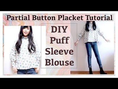 DIY Puff Sleeve Blouse. Partial Button Placket Tutorialㅣmadebyaya