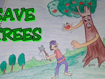 Drawing tutorial: save trees || dont cut trees || easy drawing || for kids | poster [creative ideas]