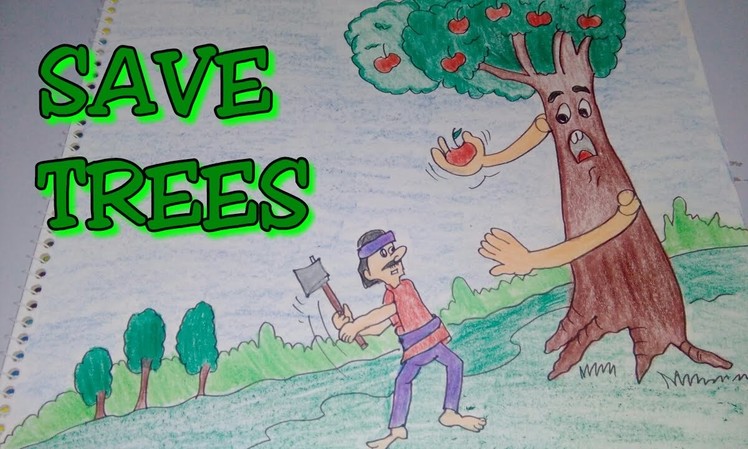 Drawing tutorial: save trees || dont cut trees || easy drawing || for kids | poster [creative ideas]