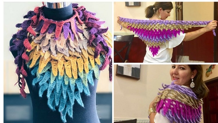 ENGLISH SUBTITLES Bufanda Chal Hojas en Crochet - Crochet Fluffy Leaves Scarf Shawl
