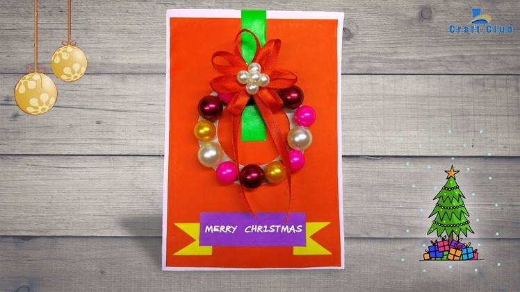 How To Make A Beautiful Christmas Card With A Wreath | DIY Crafts Tutorial | Lina's Craft Club
