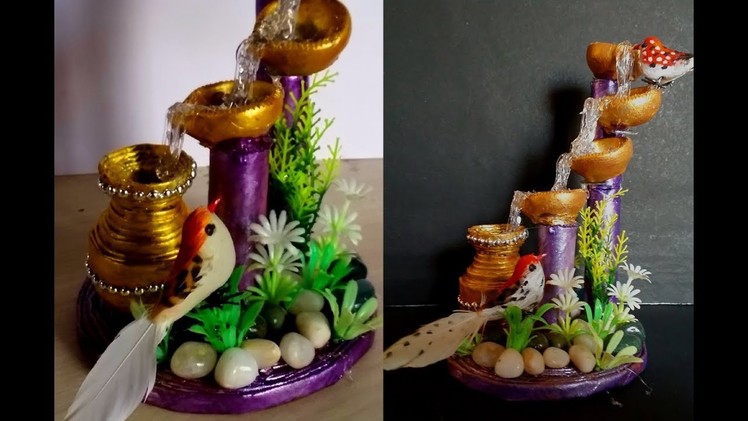How to make artificial  waterfall showpiece with waste meterials | Hot glue Waterfall