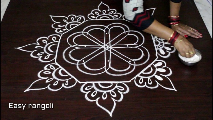 Kolam designs with 5x3  dots | DIY rangoli art designs step by step tutorials | muggulu designs