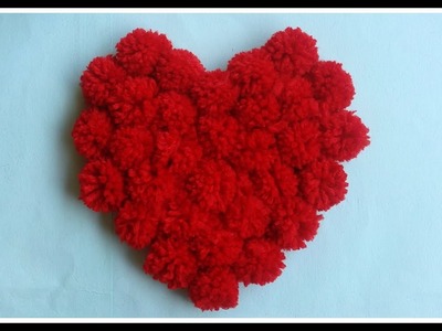 Pom Pom heart pillow | DIY wollen crafts | Valentine gift ideas