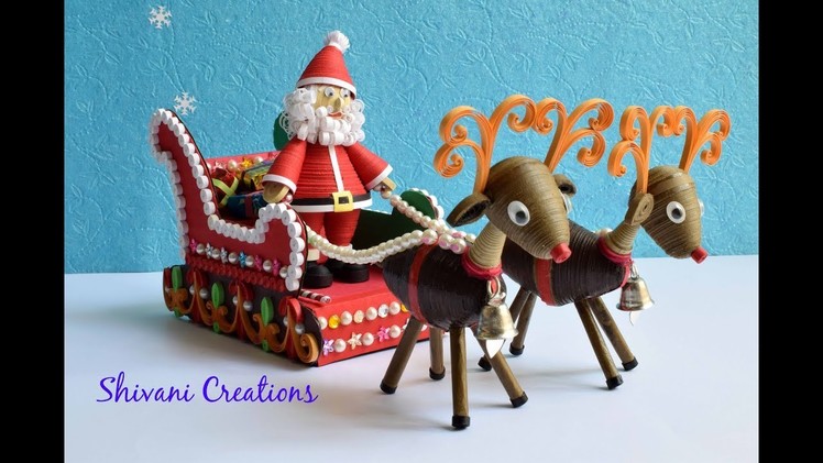 Quilled Santa Claus Sleigh Cart. 3D Quilled Christmas Show Piece