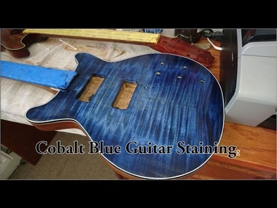Staining flamed maple guitar body Cobalt Blue full video