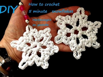 5 minute crochet Christmas snowflake, and  how to stiffen crochet ornaments, Holiday decor,   2017