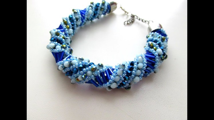 Beautiful bundle of beads. Tutorial beading.Spiral Stitch on a Right Angle weave Bracelet